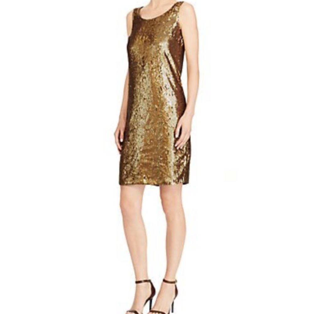 NEW Ralph Lauren copper shift sequin dress New Years Eve